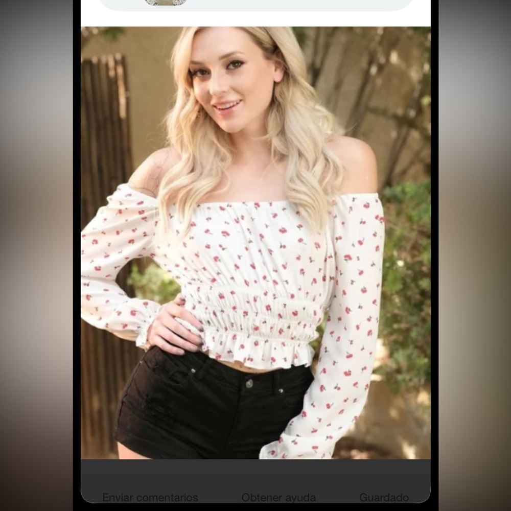 Chic Off-Shoulder White Top with Red Floral Print